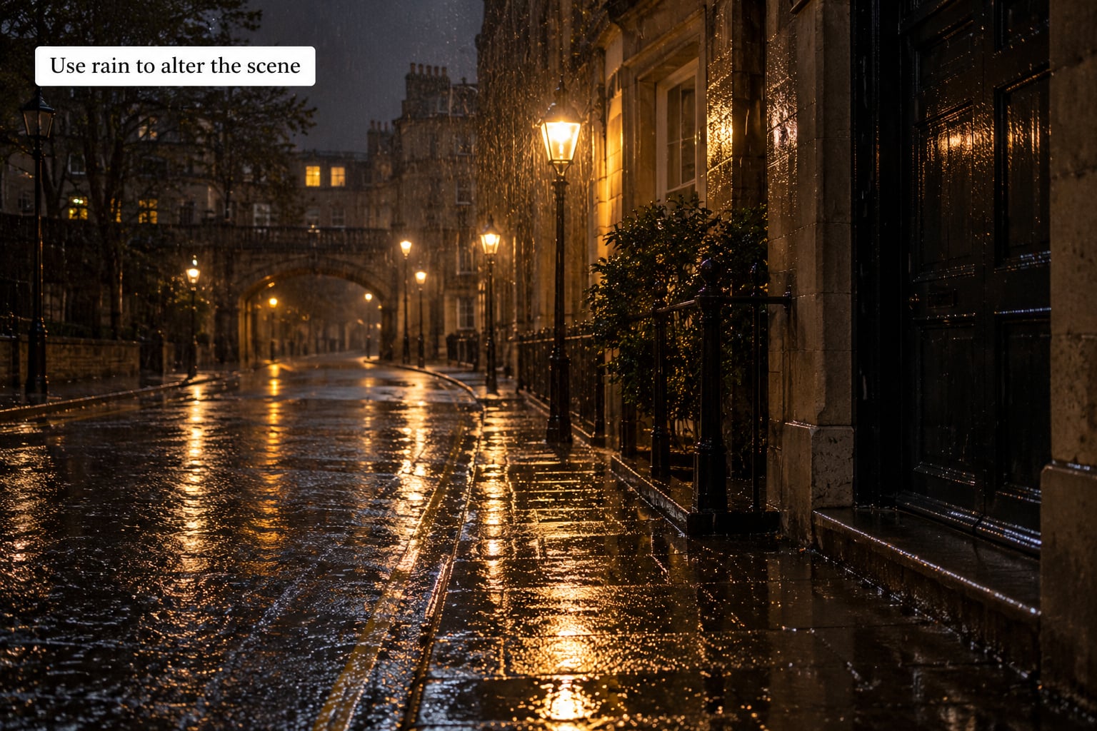 Use rain to alter the scene