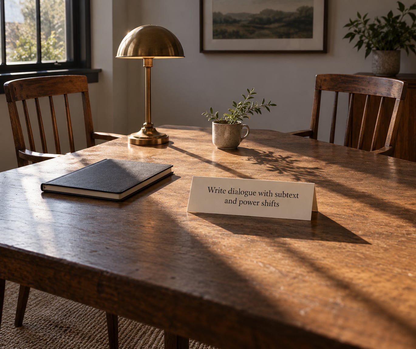 Write dialogue with subtext and power shifts