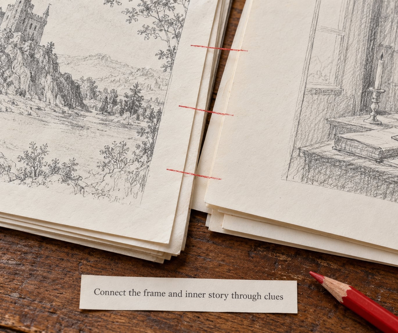 Connect the frame and inner story through clues