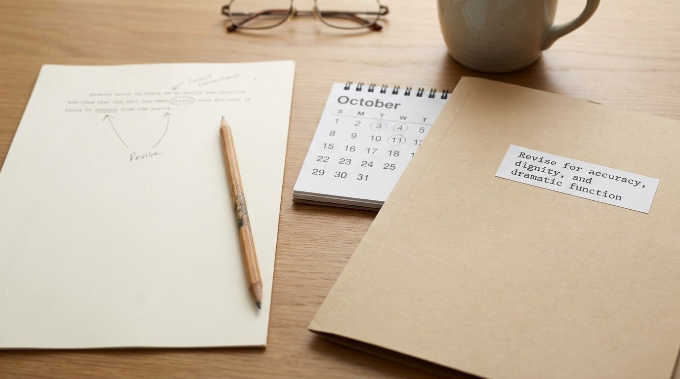 Revise for accuracy, dignity, and dramatic function